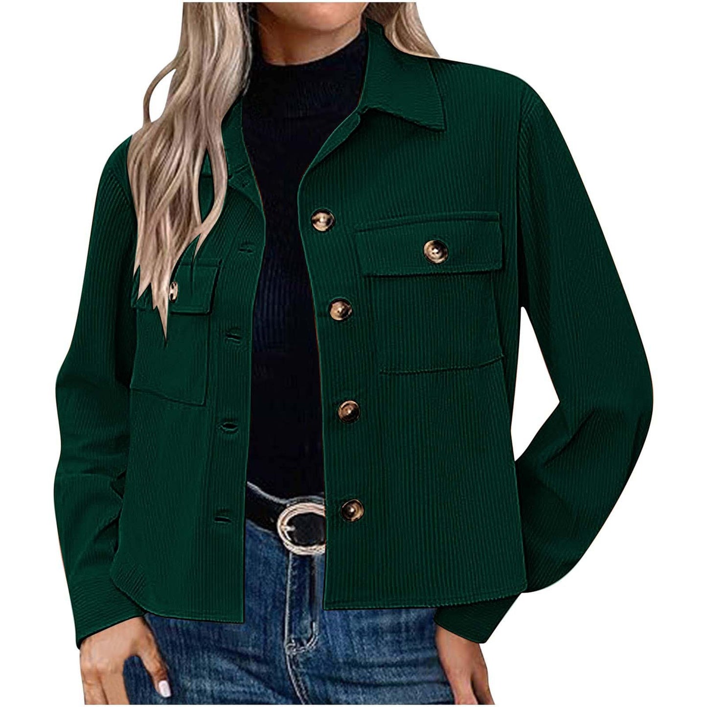 Women's Fashion Casual Short Shirt Corduroy Button-up Top Jackets