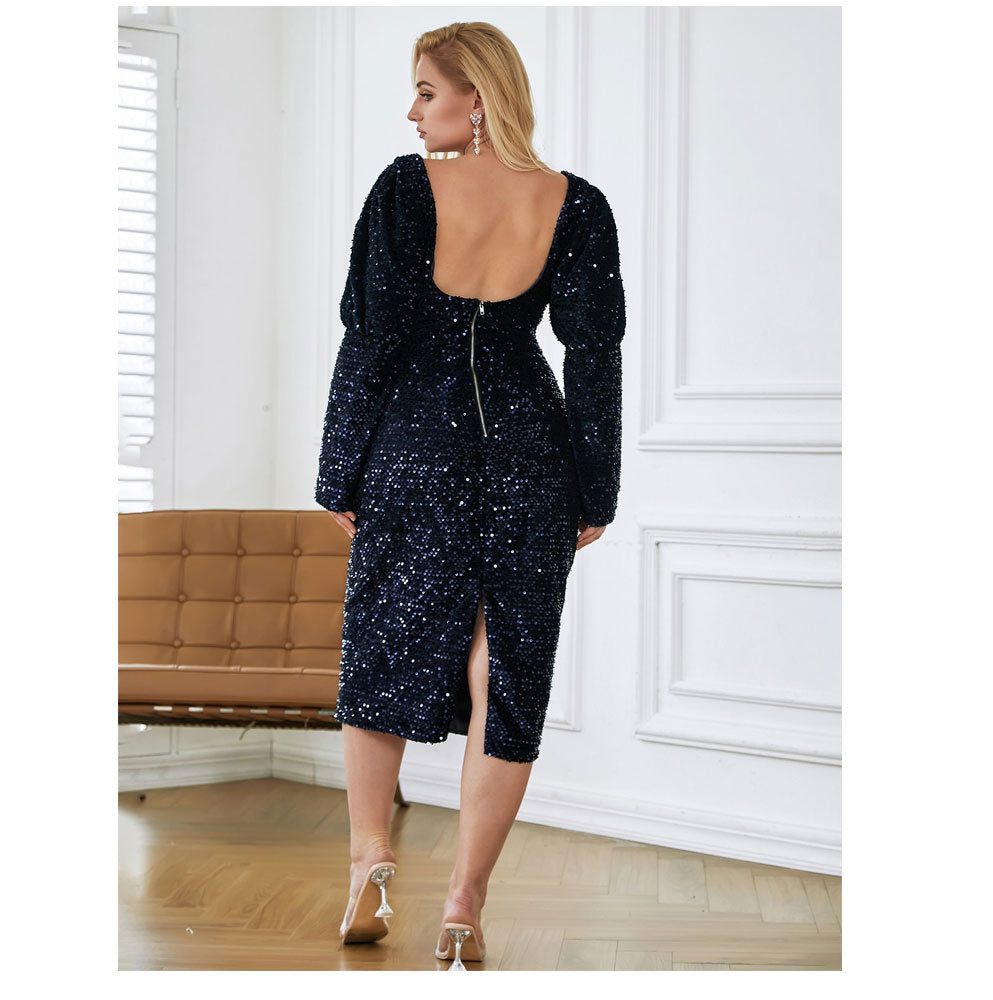 Summer Long Sleeves Sequined Plus Sizes Dresses