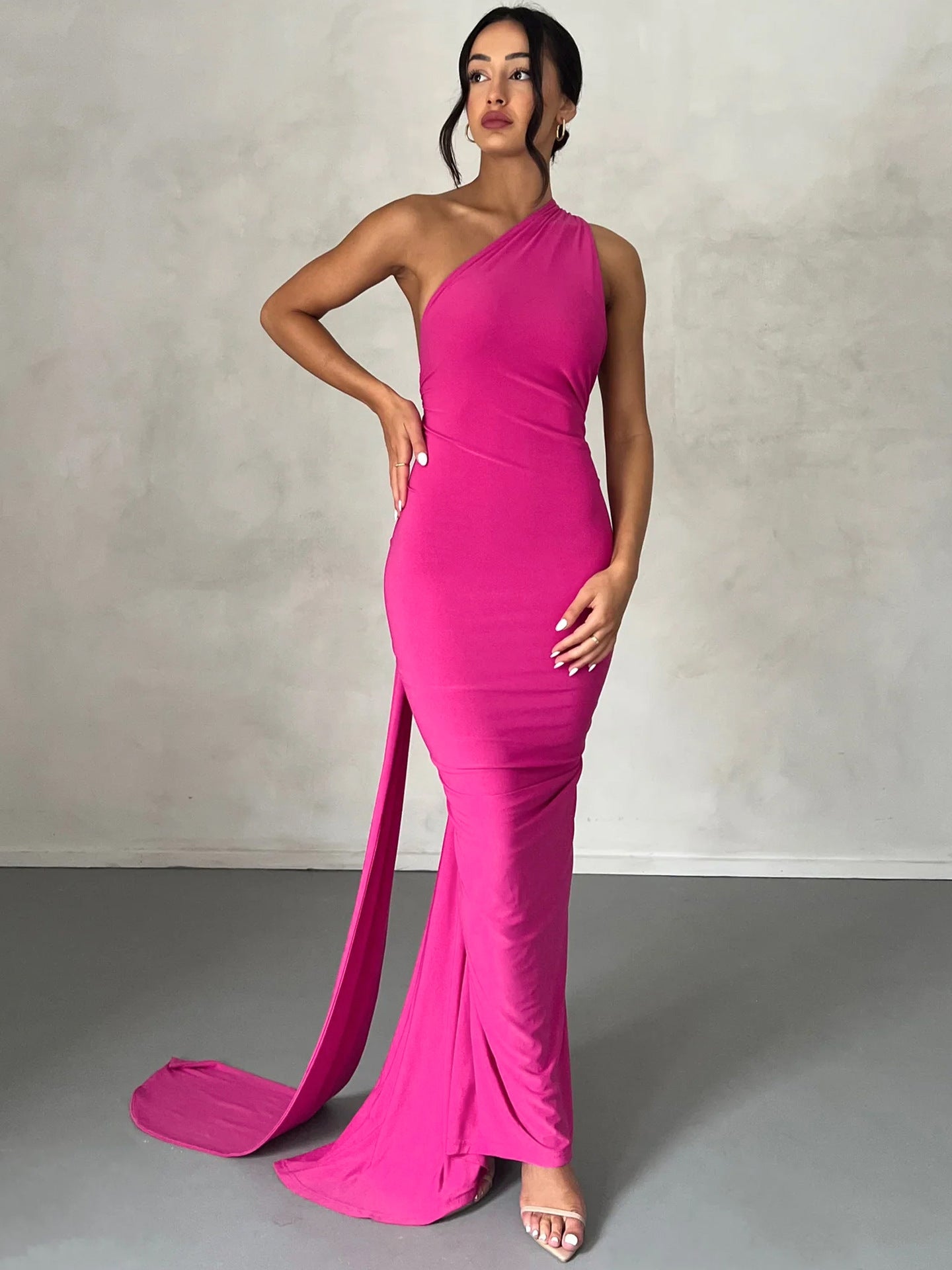 Sexy One Shoulder Sleeveless Long Evening Party Dresses