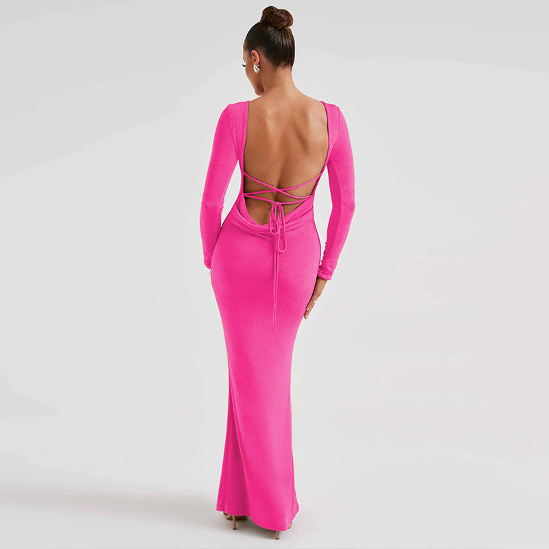 Sexy Backless Lace Up Long Sleeves Dresses