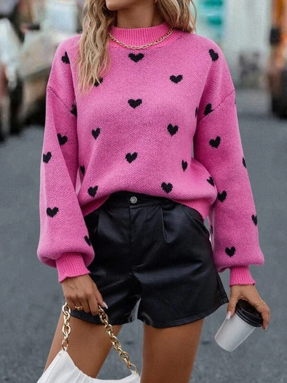 Casual Sweetheart Print Pullover Sweaters