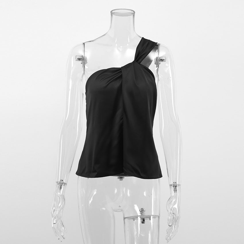 Sexy Satin One Shoulder Women Crop Tops