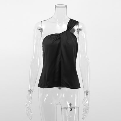 Sexy Satin One Shoulder Women Crop Tops