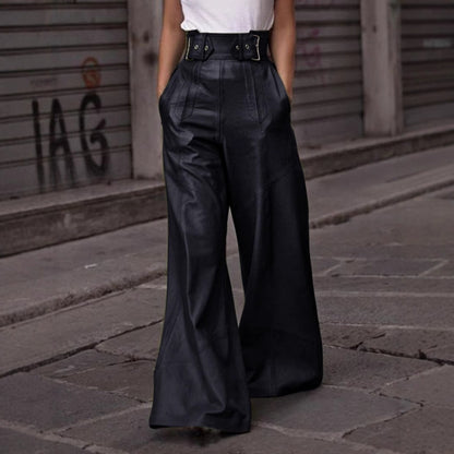 Fashion PU High Waist Wide Legs Pants for Women