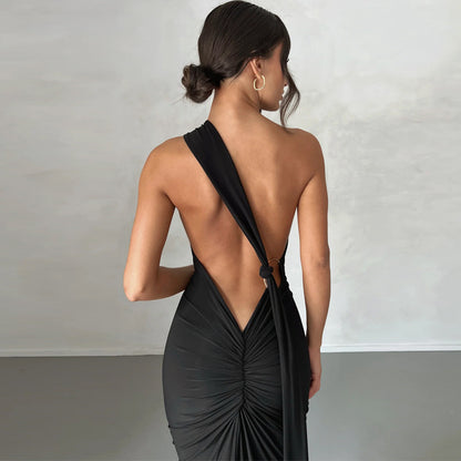 Sexy One Shoulder Sleeveless Long Evening Party Dresses