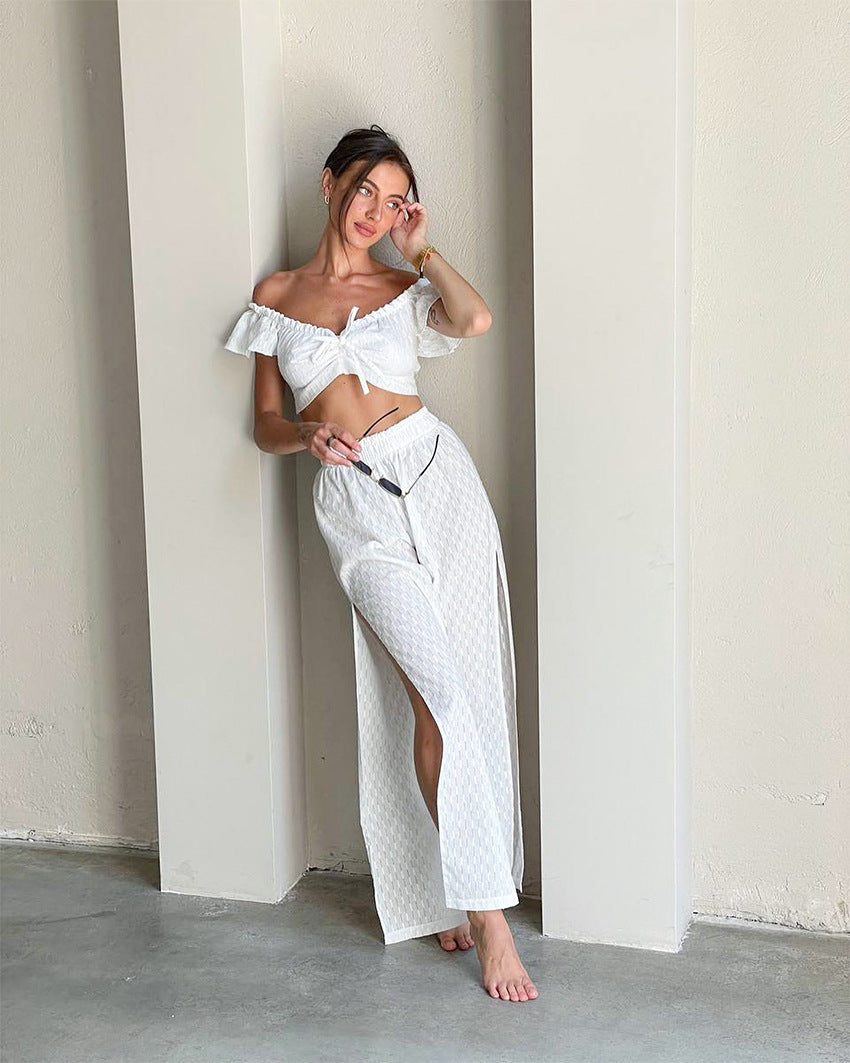Sexy Designed Ruffled White Two Pieces Sets for Women