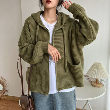 Casual Vintage Knitted Hoodies Cardigan Sweaters