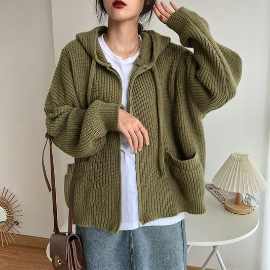 Casual Vintage Knitted Hoodies Cardigan Sweaters