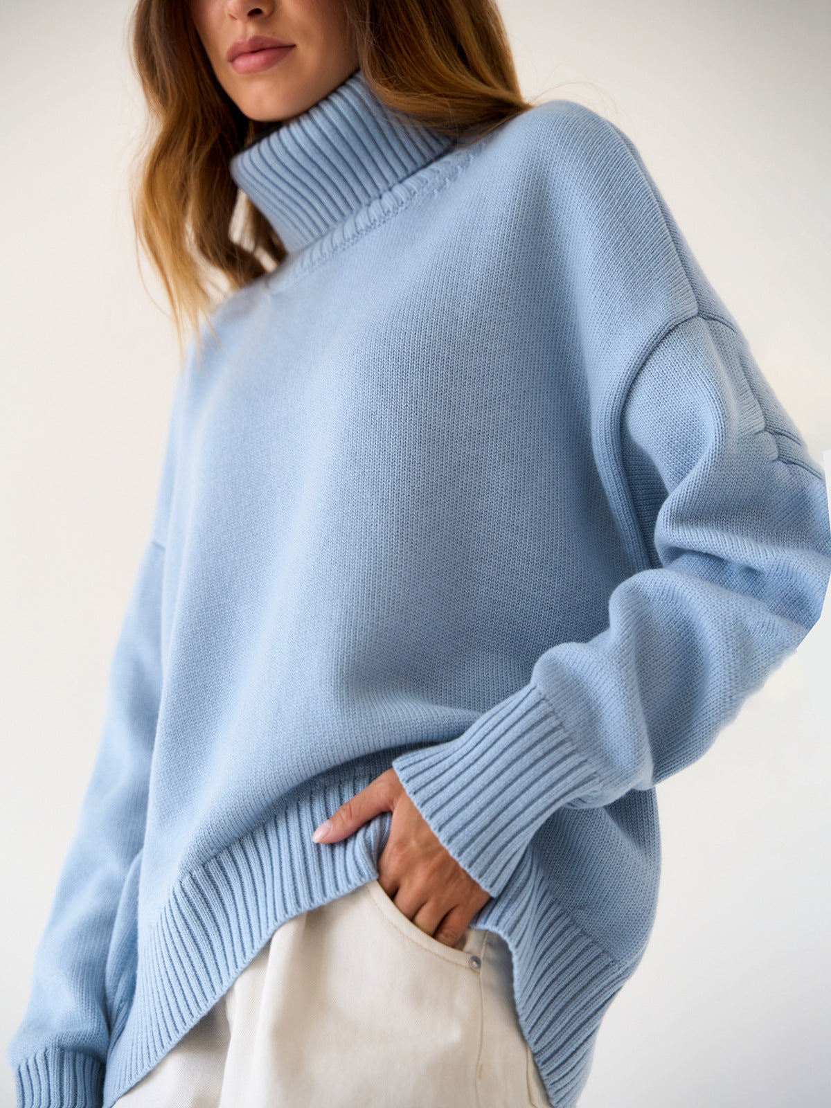 Fashion High Neck Knitted Pullover Sweaters for Women