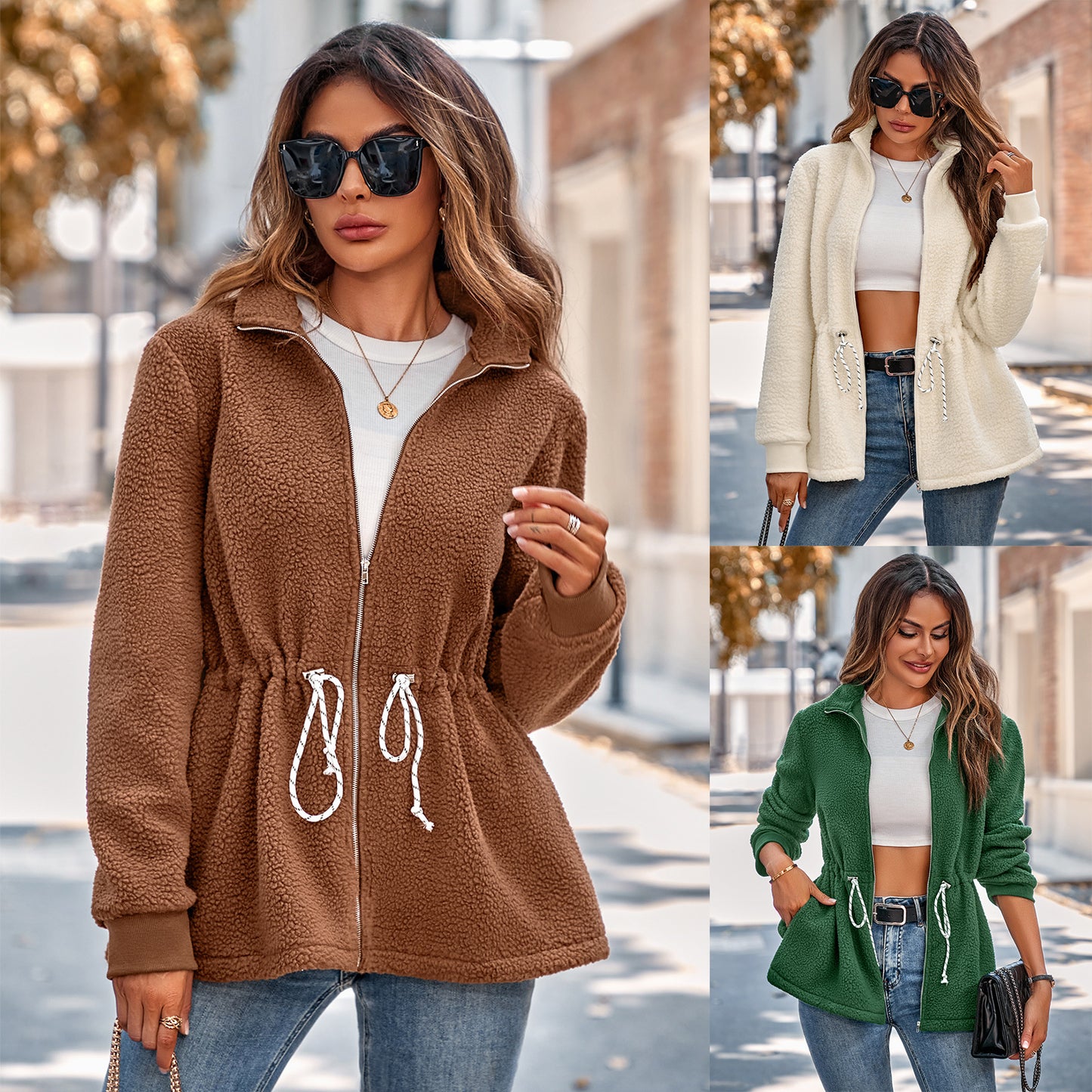 Casual Stand Collar Long Sleeves Velvet Coats