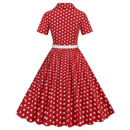 Vintage Turnover Collar Short Sleeves Dresses