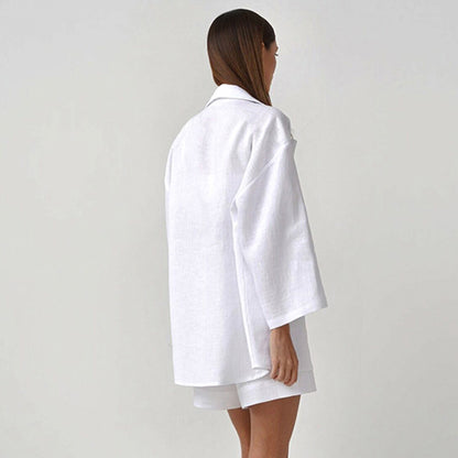 Summer Cotton Long Sleeves Shirts and Shorts Suits
