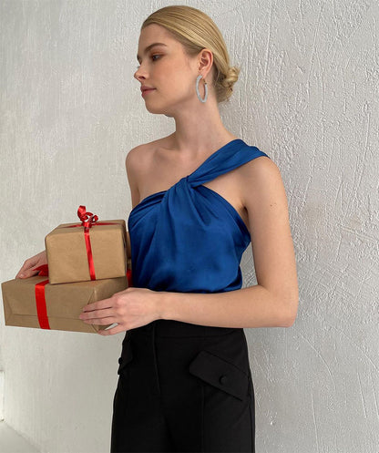 Sexy Satin One Shoulder Women Crop Tops
