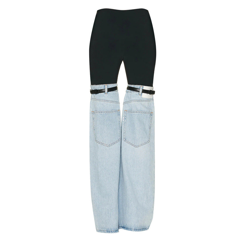 Designed High Waist Denim Wide Legs Pants