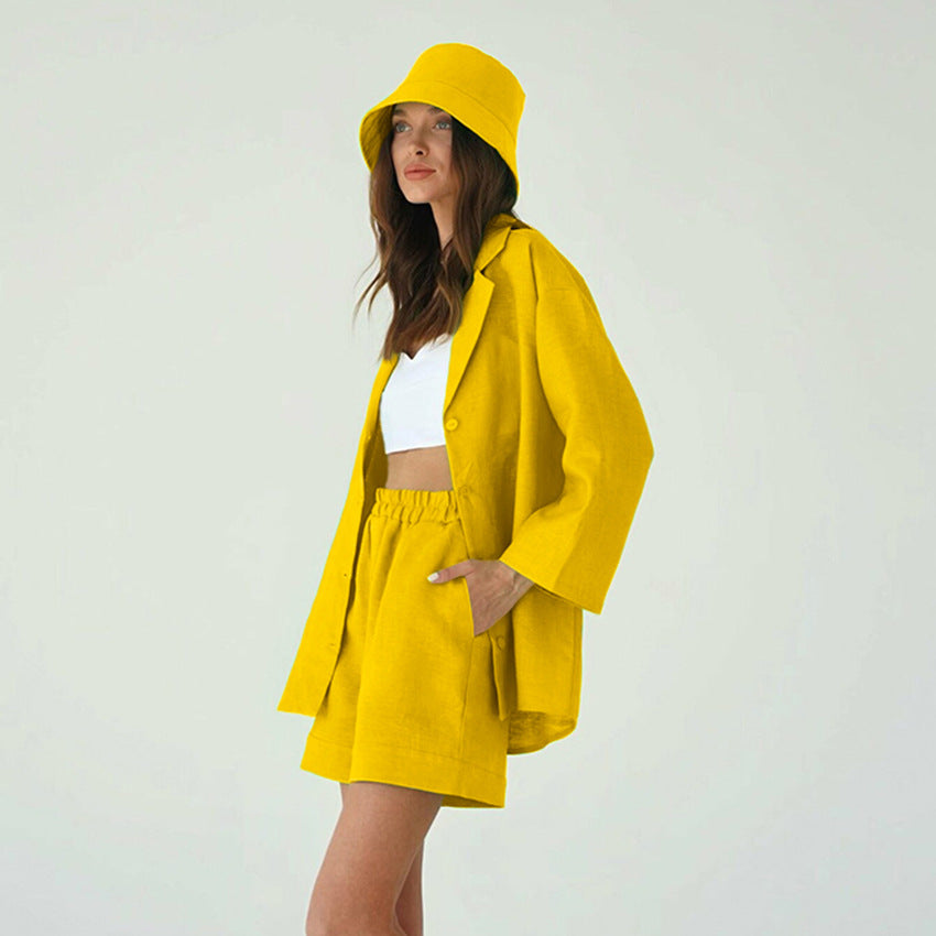 Summer Cotton Long Sleeves Shirts and Shorts Suits