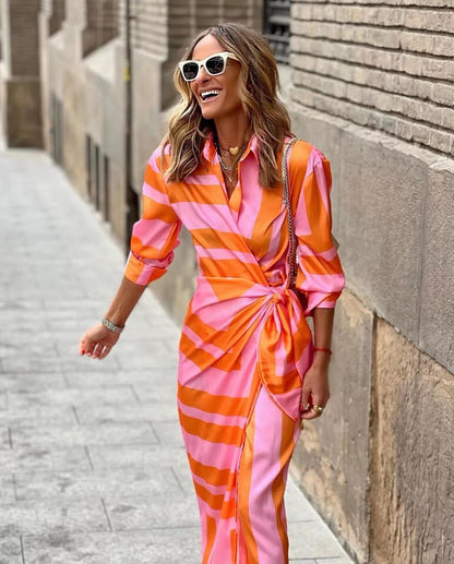 Fashion Striped Long Sleeves Shirt Dresses