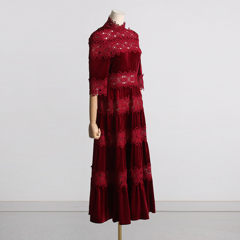Vintage High Neck Designed Lace Long Dresses