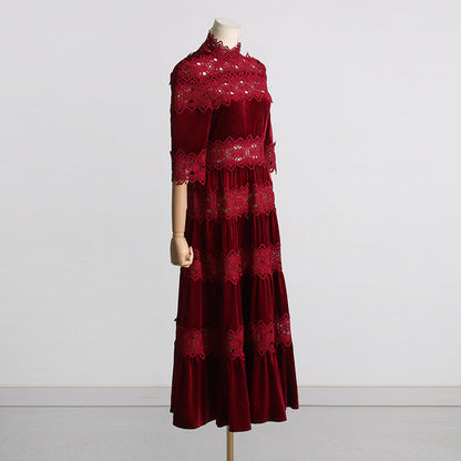 Vintage High Neck Designed Lace Long Dresses