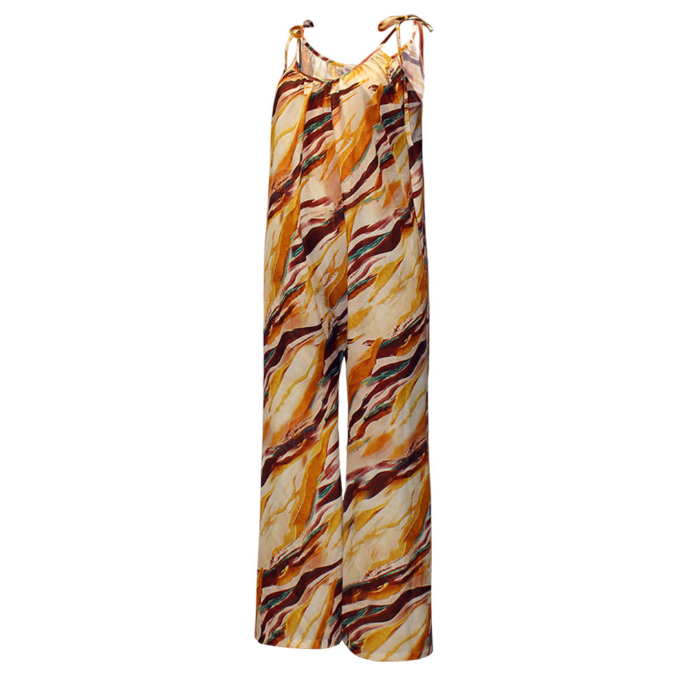 Casual Floral Print Summer Long Jumpsuits