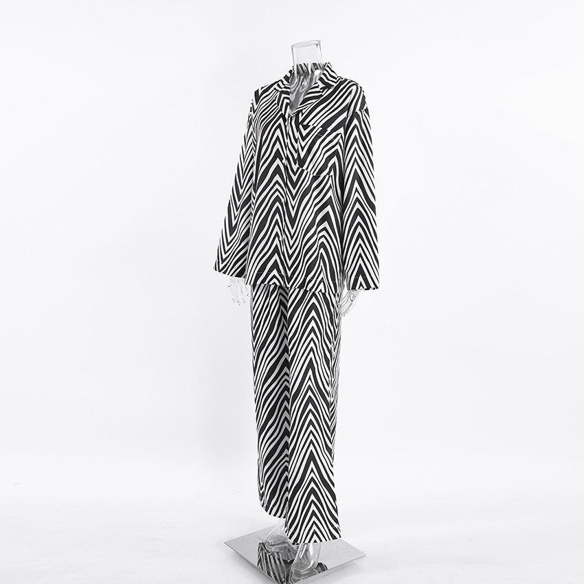 Fashion Black & White Stripes Two Pieces Suits for Women
