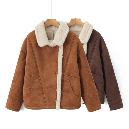 Vintage Winter Lamb Wool Outerwear for Women