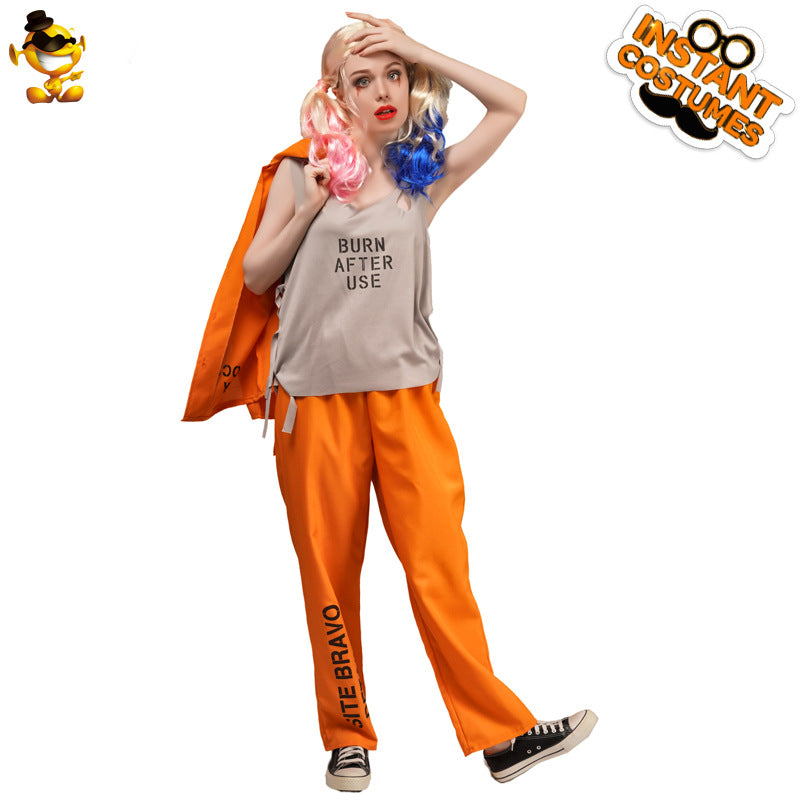 Halloween Couple Orange Prisoner Cosplay Costumes Jumpsuits