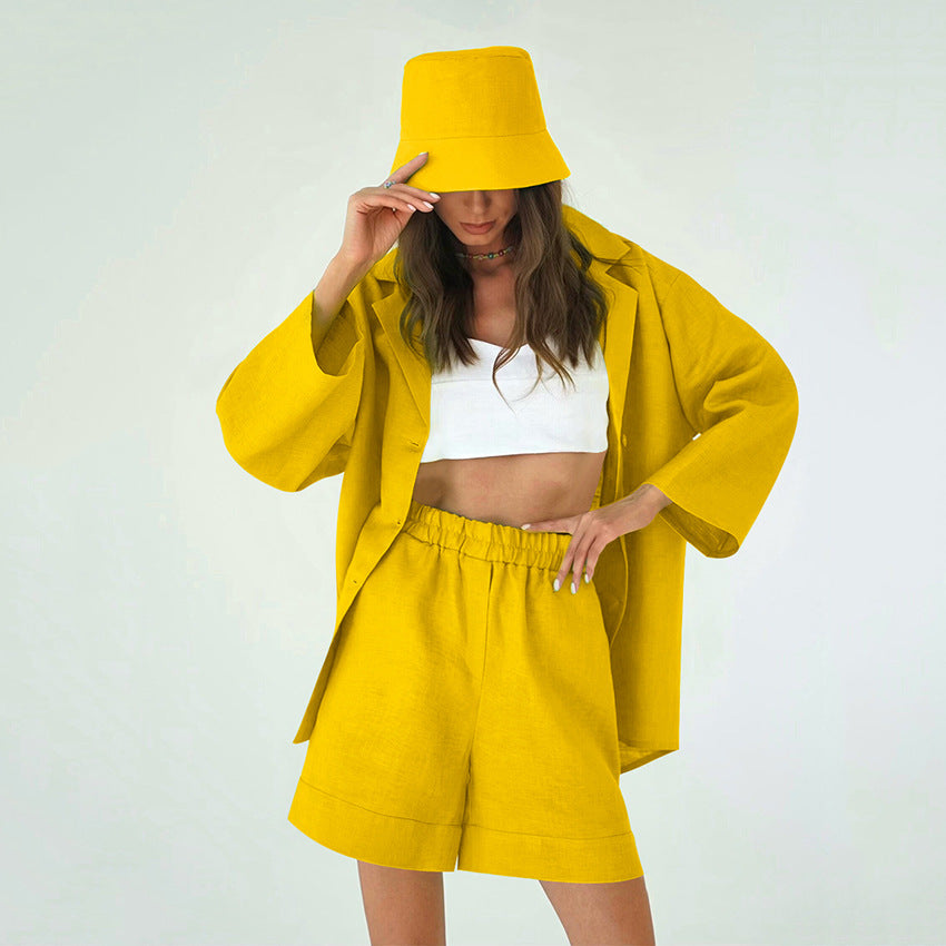 Summer Cotton Long Sleeves Shirts and Shorts Suits