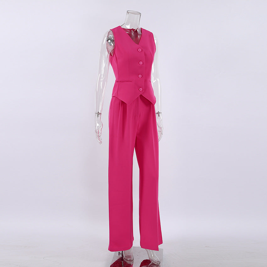 Fashion Sleeveless Tops and Long Pants Two Pieces Suits