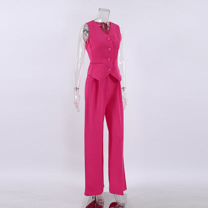 Fashion Sleeveless Tops and Long Pants Two Pieces Suits