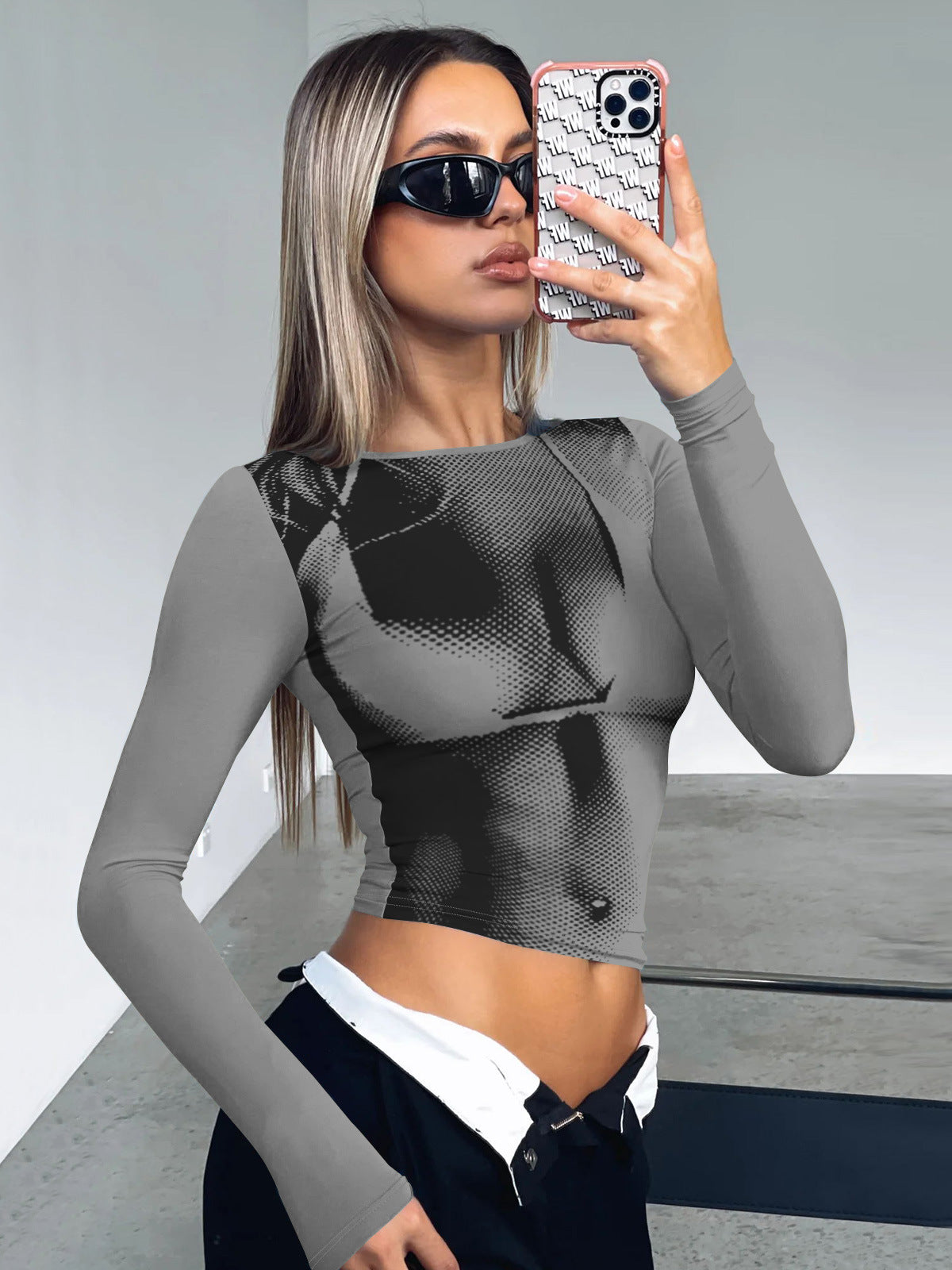 Fashion Midriff Baring Long Sleeves Tight T Shirts