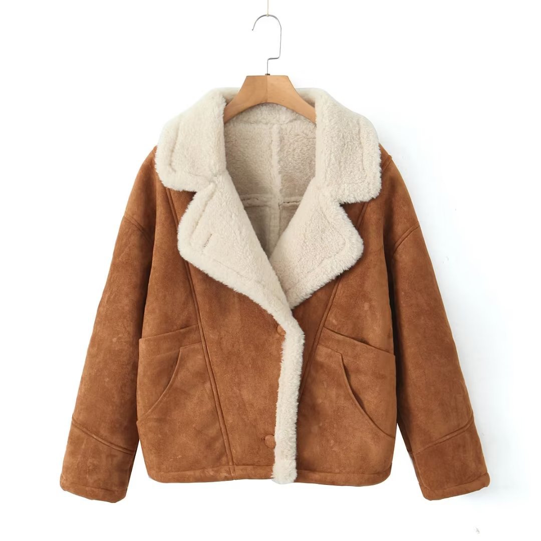 Vintage Winter Lamb Wool Outerwear for Women