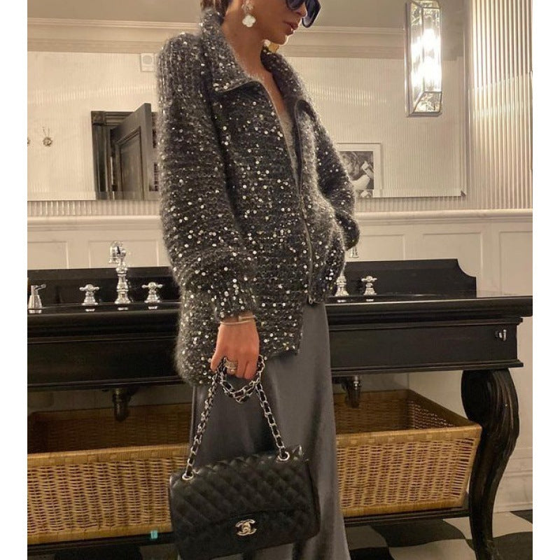 Fashion Sequined V Neck Sweaters for Women