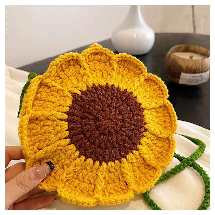 Designed Handmade Crochet 3d Sunflower Mini Shoulder Bags
