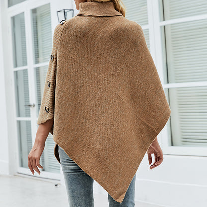 Casual High Neck Knitted Cloak Coats for Women