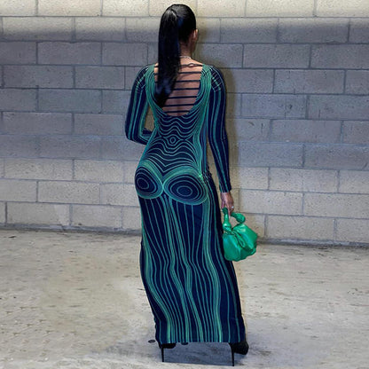 Sexy Fashion Backless Long Sleeves Dresses