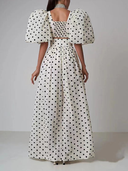 Designed Puff Sleeves Short Tops and Split Skirts Suits