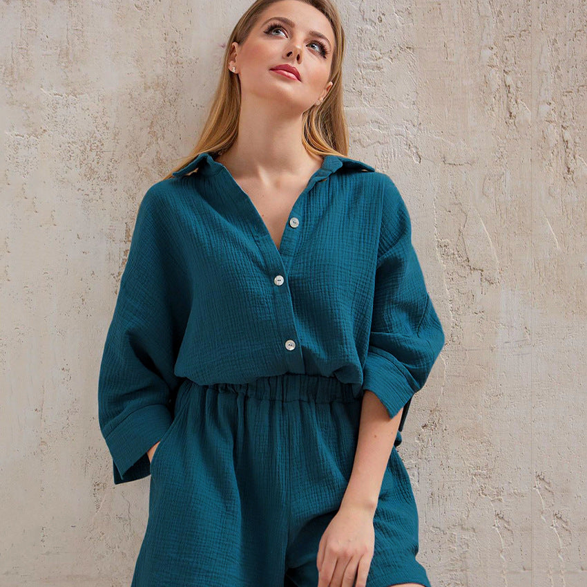 Fashion 100% Cotton Shirts & Shorts Two Pieces Sets