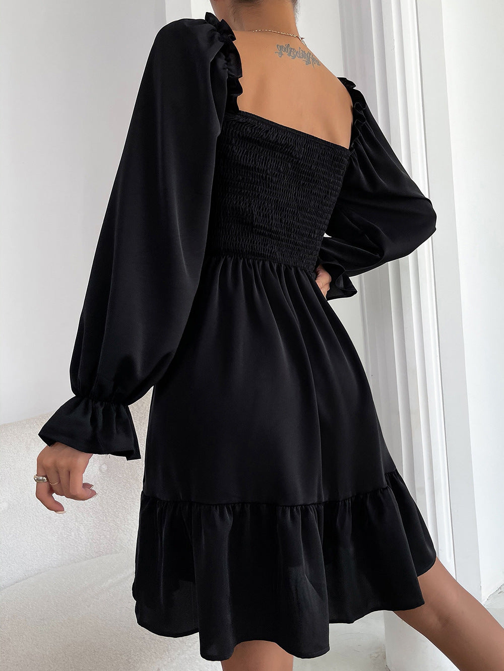 Casual Square Neckline High Waist Women Dresses