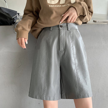 Fashion PU High Waist Knee Pants for Women