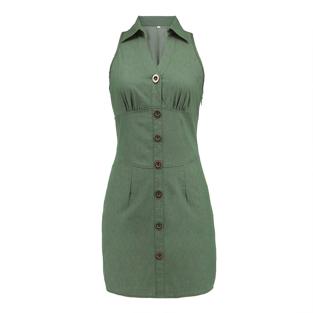 Elegant Sleeveless Denim Mini Short Dresses