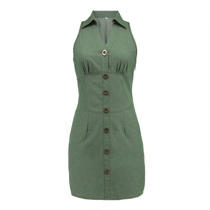 Elegant Sleeveless Denim Mini Short Dresses