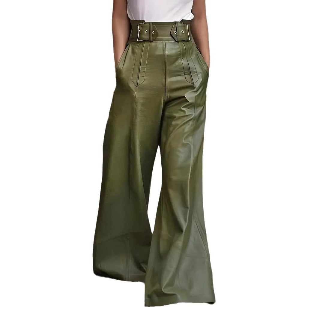 Fashion PU High Waist Wide Legs Pants for Women