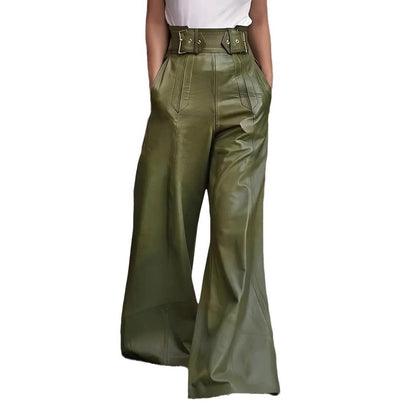 Fashion PU High Waist Wide Legs Pants for Women