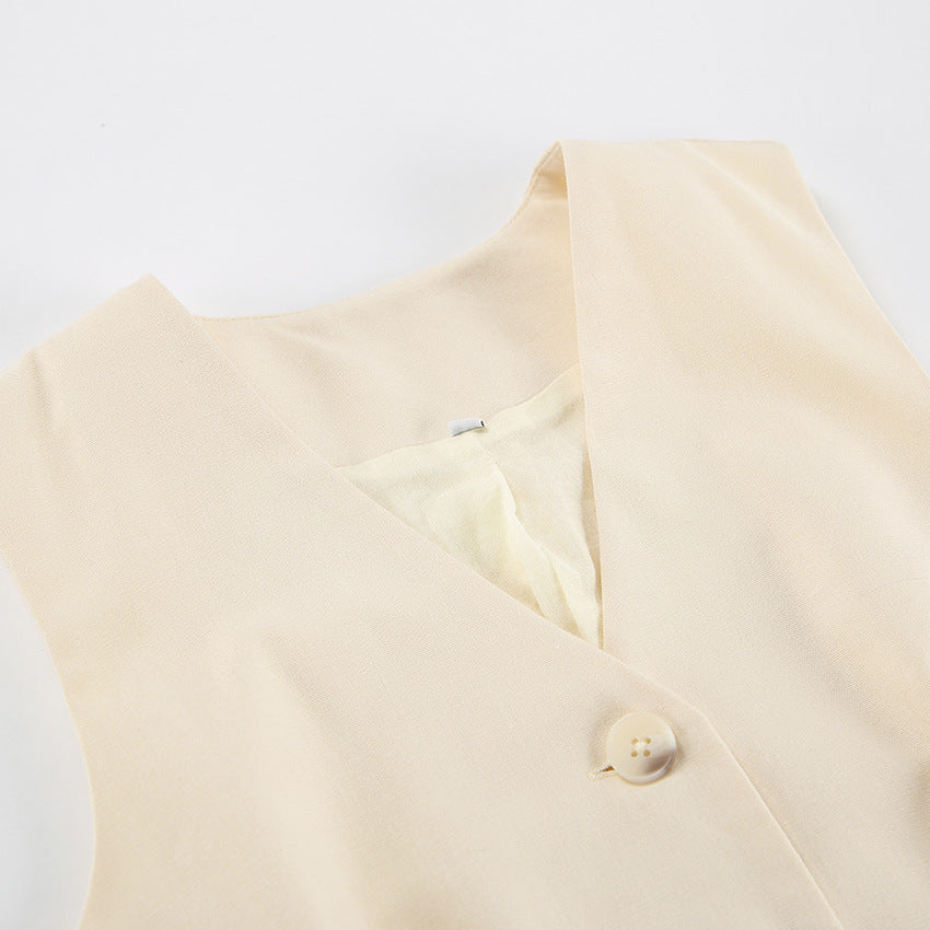 Ivory Cotton Linen Sleeveless Vest and Shorts Suits