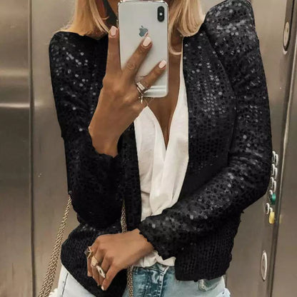 Fashion Stand Collar Sequined Short Coats for Women