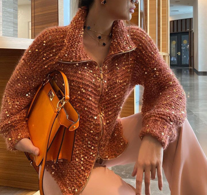 Fashion Sequined V Neck Sweaters for Women