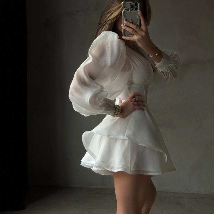 Sexy V-Neck Long Sleeve Short Dresses