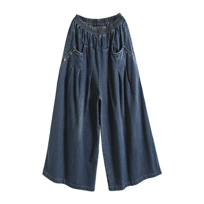 Casual Elastic Waist Fall Wide Legs Jeans for Women