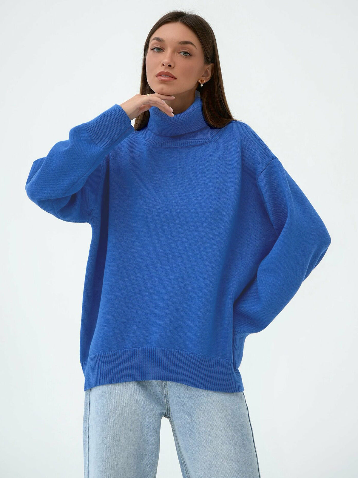 Fashion High Neck Knitted Pullover Sweaters for Women