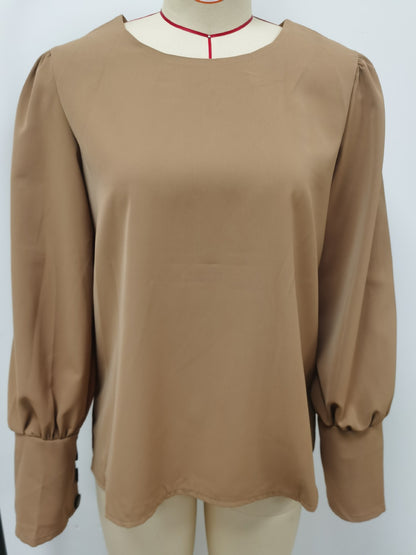 Casual Summer Back Button Long Sleeves Blouses Shirts